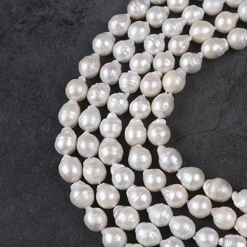 

Factory Price 13-15mm White Ringer Baroque Loose Real Freshwater Drop Pearl Beads Strand