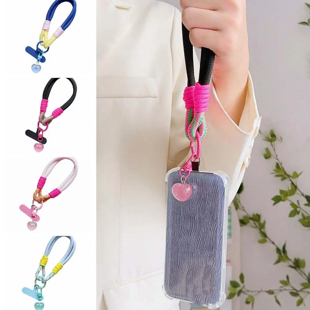 

Ремешок-брелок для телефона Love, съемный короткий шнурок для телефона, защита от потери, разноцветный, с нашивкой