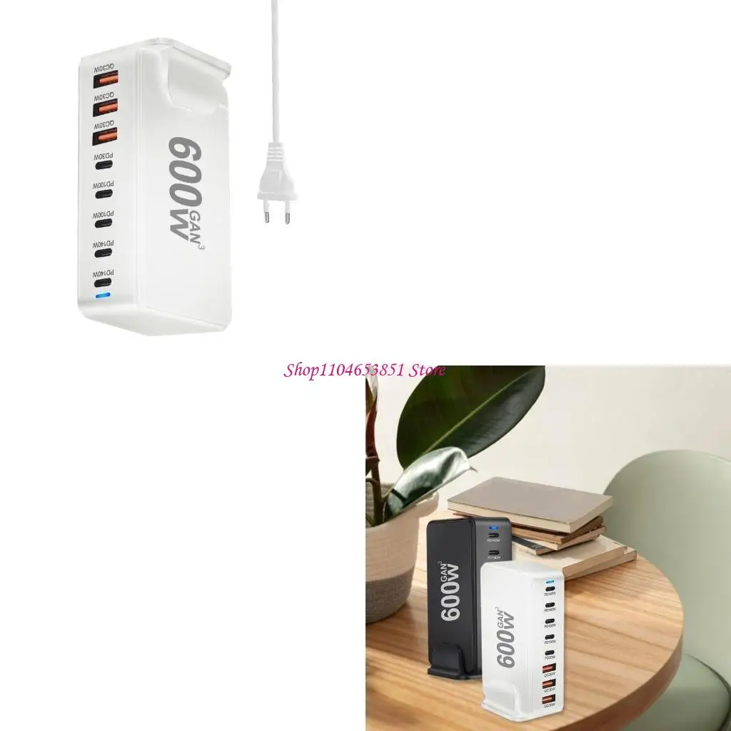 

600 Вт USB C Desktop 8 Port Quick Arack Hub с 5 USB C и 3 USB A для домашнего офиса.