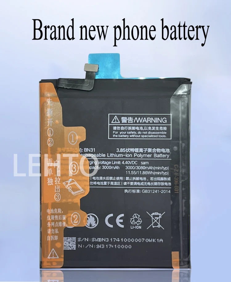 100% New Original BN31 Battery For Redmi note5A/ MI 5X/ mi A1/ redmi S2/ redmi Note5A prime/ redmi 5A Phone Replacement  Bateria