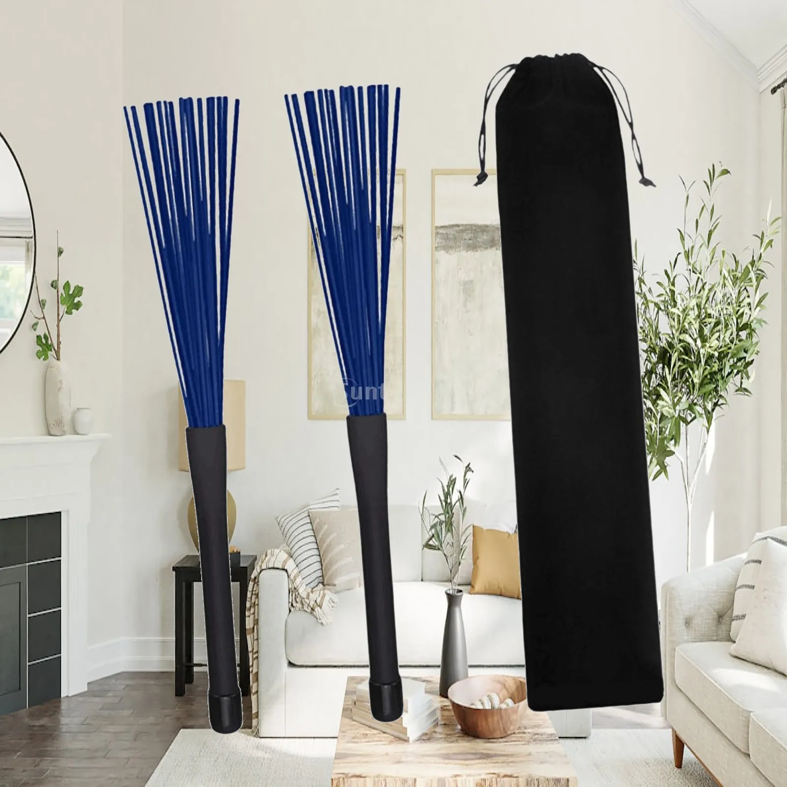 Adjustable Drum Brushes Nylon Bristles Wire Detailing Sticks with Storage Bag for Jazz Drums