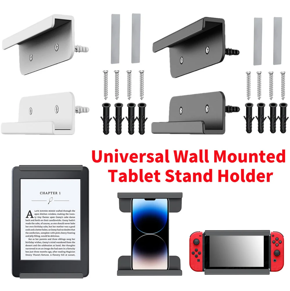 2 Stück universeller wandmontierter Tablet-Ständerhalter, befestigt durch Klebstoff oder Schrauben für iPad/iPhone 15 14/Samsung/Xiaomi/Lenovo