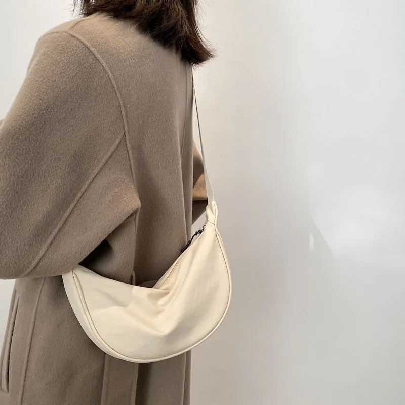 

Solid Color Simple Classic Nylon Crossbody bag Women Soft Temperament Elegant White Black Green ShoulderBag For Daily Commute