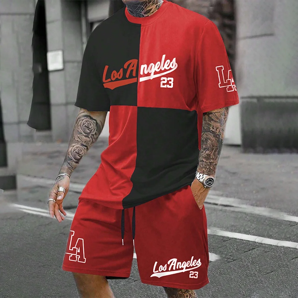 Men\'s T-shirt Pants Tracksuit 3D Print T Shirts Trousers Sets 2 Pieces Fashion Streetwear Male Oversized Suits Sportswea