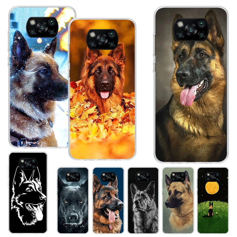 German Shepherd Dog Print Soft Case for Xiaomi Poco X3 X4 NFC X5 Pro M3 M4 M5S Phone Shell F5 F4 GT F3 F2 F1 Pattern Cover