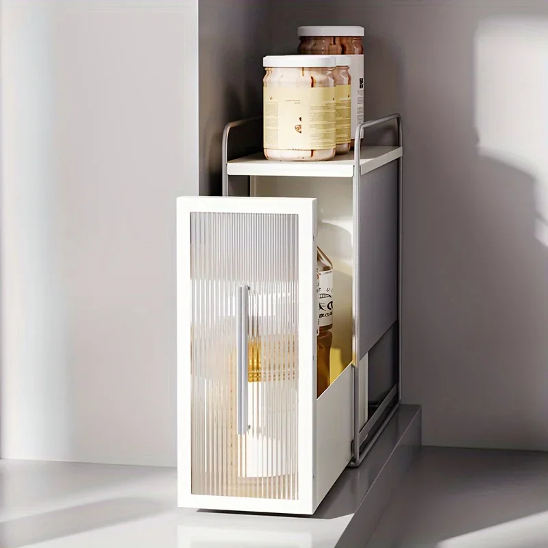 Slim Pull-Out Kitchen Organizer - Metal Spice & Seasoning Rack for Countertop, Wall Corner Storage for Oil, Salt, Sauce, Vinegar