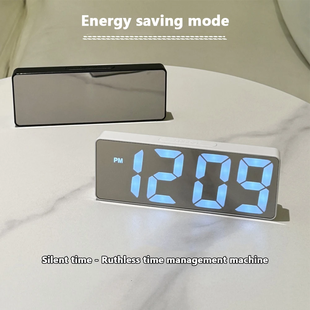 LED Mirror Digital Alarm Clock USB Battery Dual Powered Auto Dimming Desk Electronic Clock Home Decor Multi-function Table Watch