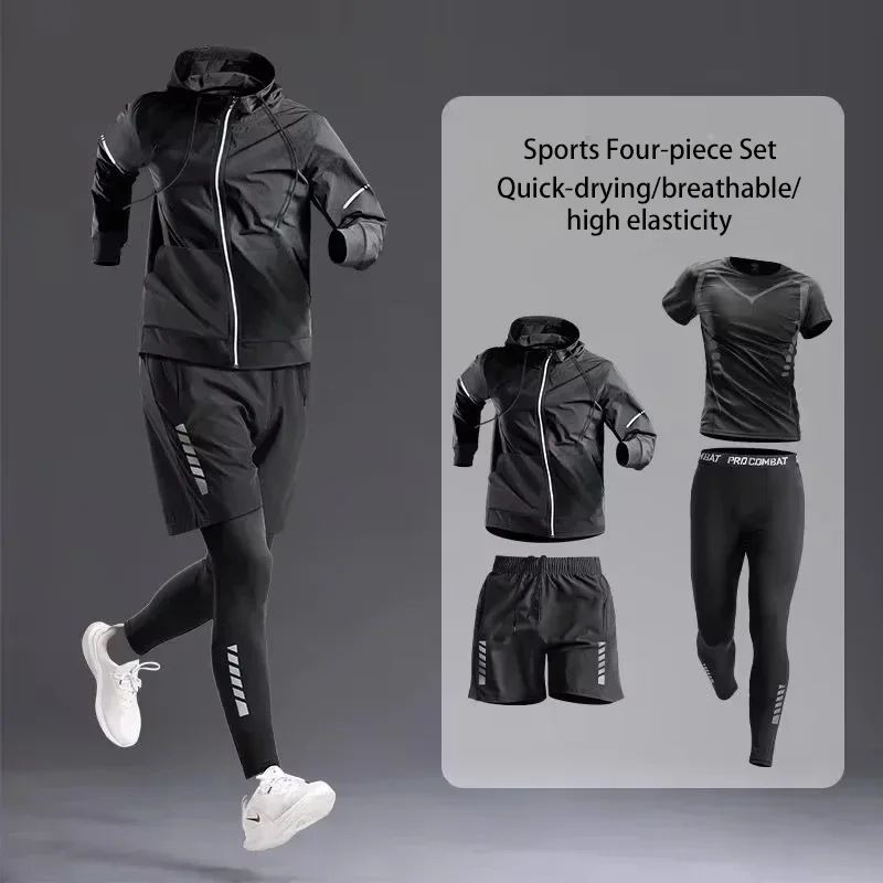Men's Multi-piece Sports Suit 1-4Pcs All Weather Quick Dry Outfit Running Biking Gym Workout Jogging Athletic Tracksuit Set
