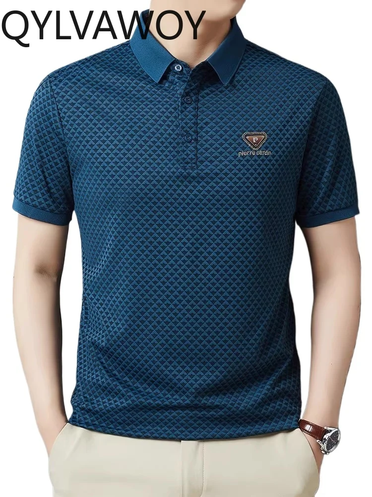 

QYLVAWOY 83% Polyester 2025 New Summer Men's Short-Sleeve Polo Shirt Fashion Casual High-End Lapel Short-Sleeve T-Shirt LJ2213