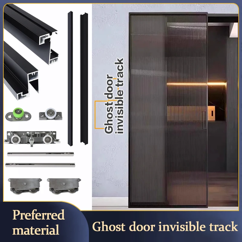 Invisible Trackless Ghost Door Aluminum Frame Glass Door Kitchen Bathroom Trackless Sliding Sliding Door Full Set Of Hardware