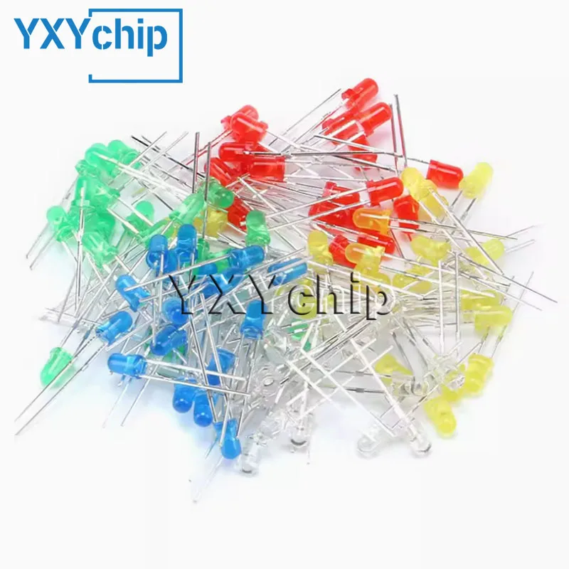 100pcs 3mm 5mm Super Bright Water Green Red White Yellow Blue Light Led Bulbs F3 F5 Emitting Diode Kit 5 Color*20pcs