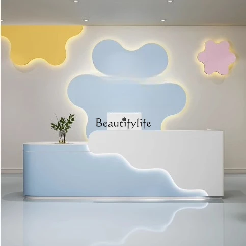 

Simple Modern Reception Desk Curved School Cashier Counter