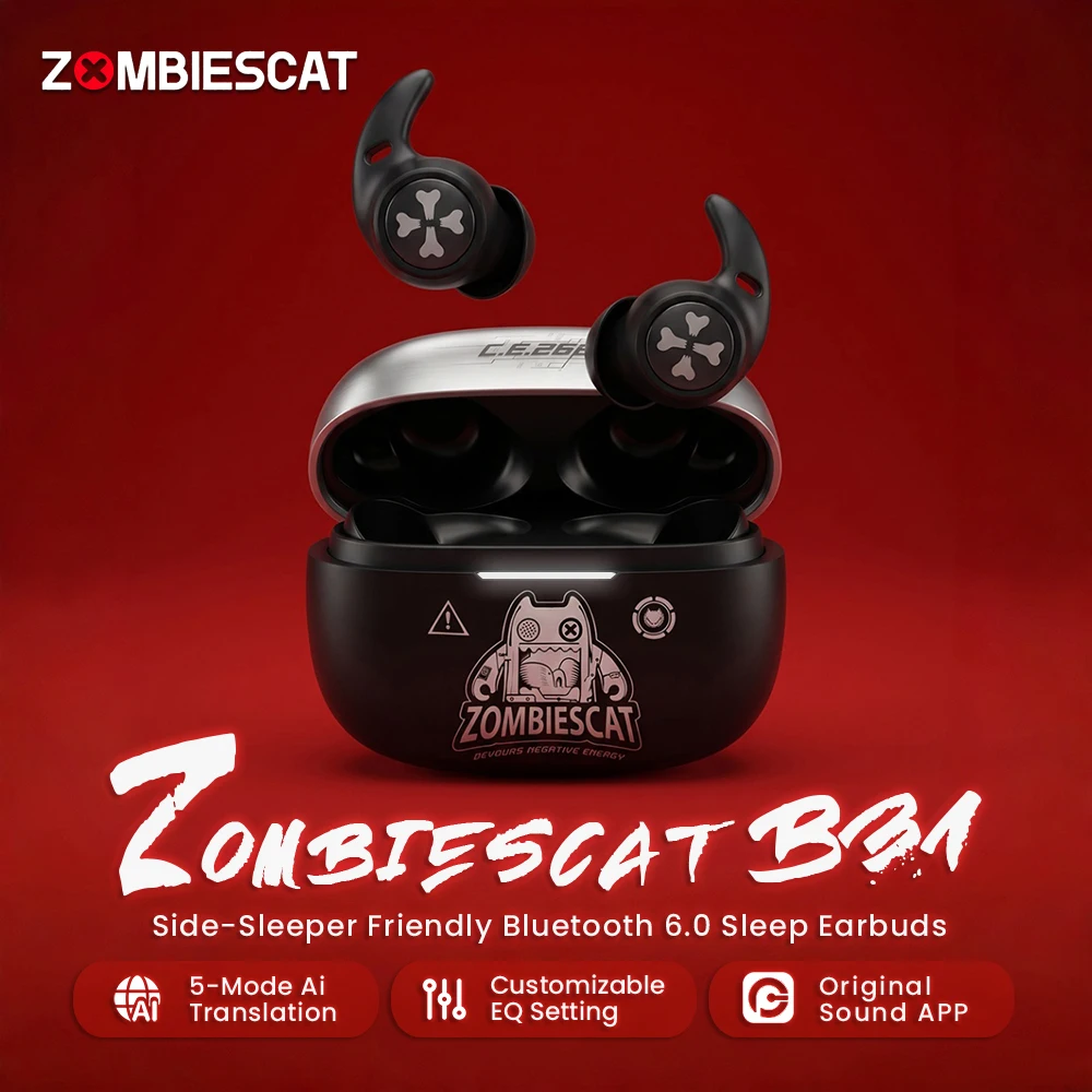 Zombies Cat B31 Ai Translation Sleep Earbuds Bluetooth 6.0 Sleepbuds for Side Sleepers Custom EQ TWS Wireless Earphone with APP
