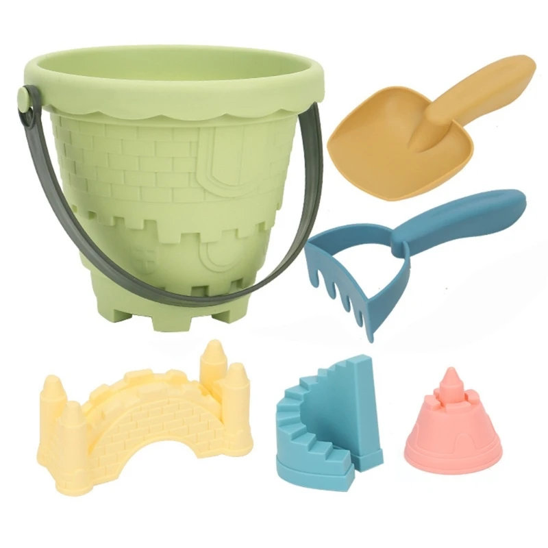 Y1UB 6pieces Sand Toy Reusable Kid Seaside Sand Toy Castles Molds Shovel Bucket Set