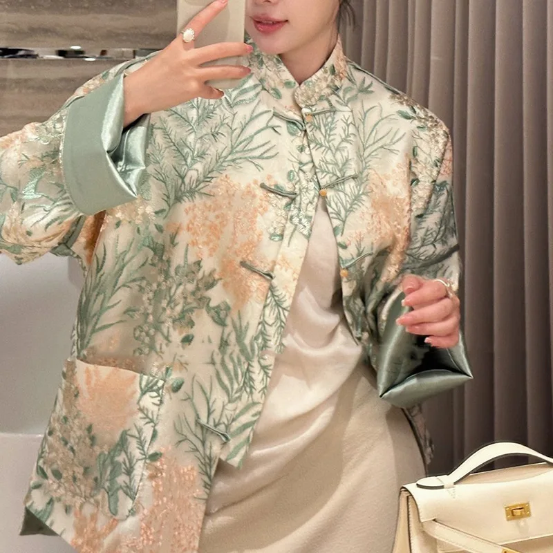 

New Chinese Traditional Embroidery Flower Hanfu Jacket Improved Customizationtang Clothes Elegant Cheongsam Top Lady Outwear