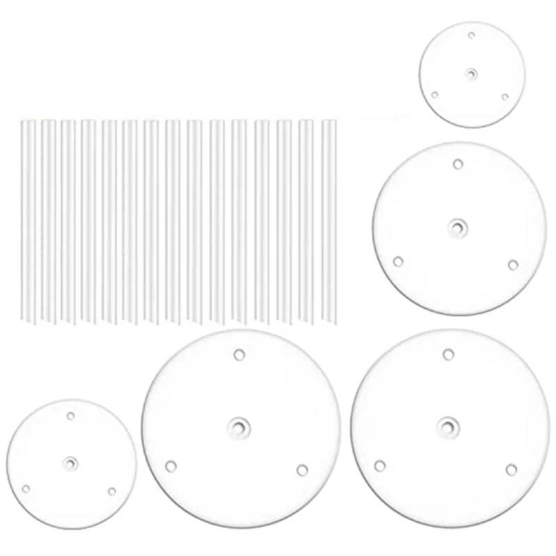 Cake Plate,5 Cake Stand, Cake Base (9/12/16/20/20 Cm) With 15 Dowel Rods, Reusable For Tiered Stacked Cakes, For Wedding