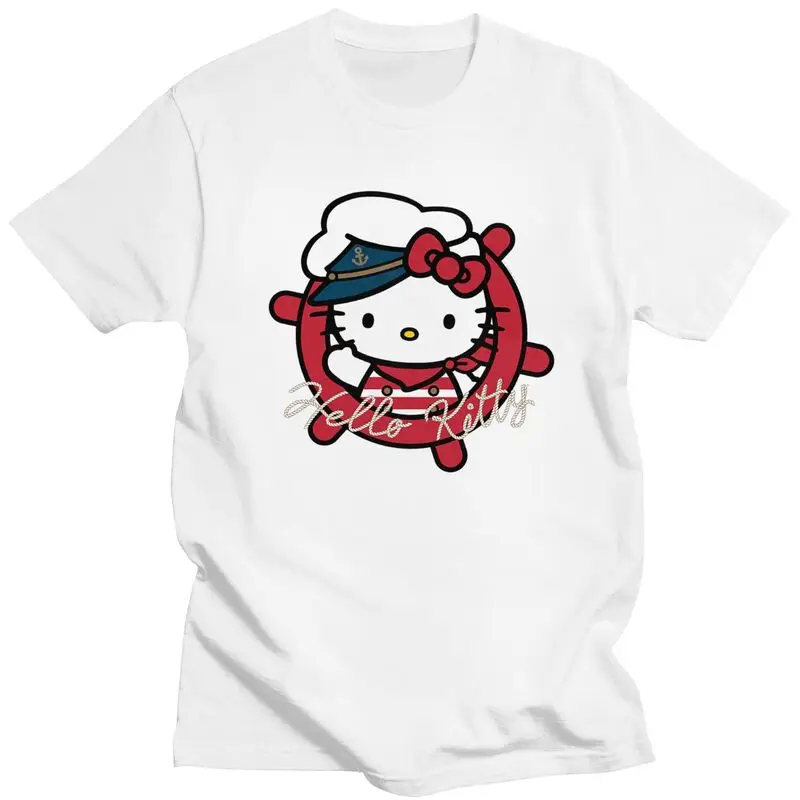 Hello Kitty Nautical Sailor T Shirt Men 100% Cotton Tee Tops Tshirts Short-Sleeve Summer T-shirt Clothes