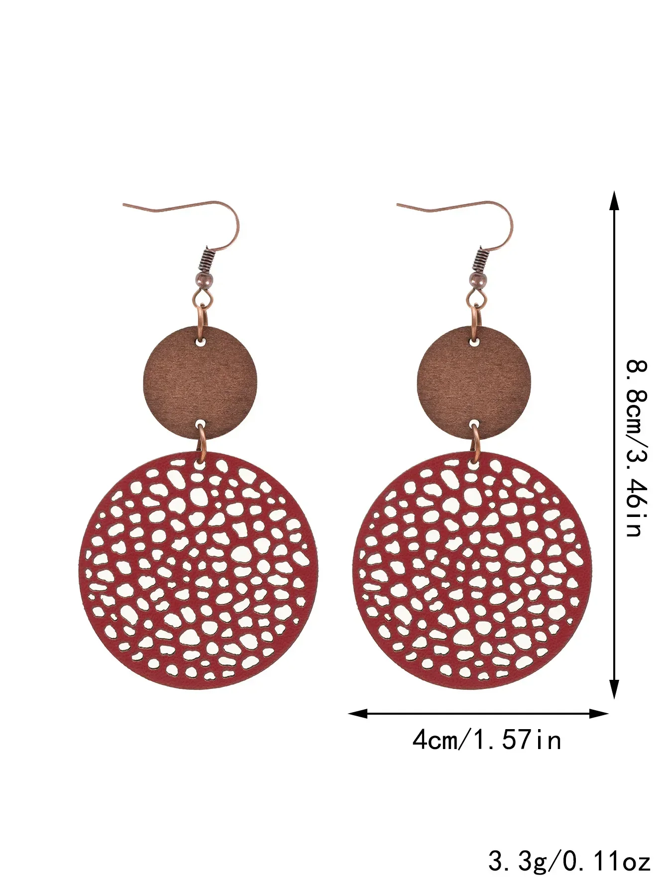 Boucles d'oreilles creuses en copeaux de bois pour femmes, boucles d'oreilles en maille circulaire, BLOLeather