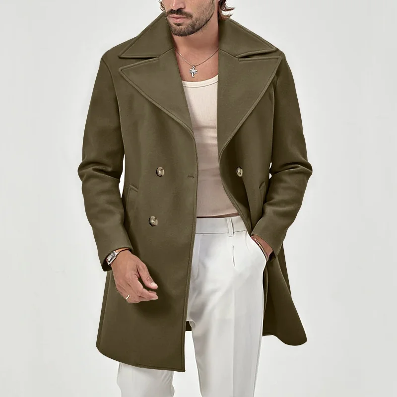 

Trench Coats Steampunk Men Autumn Warmth Fitted Business Commuter High-Quality Businessman Elegant Lapel Single-Button Pockets