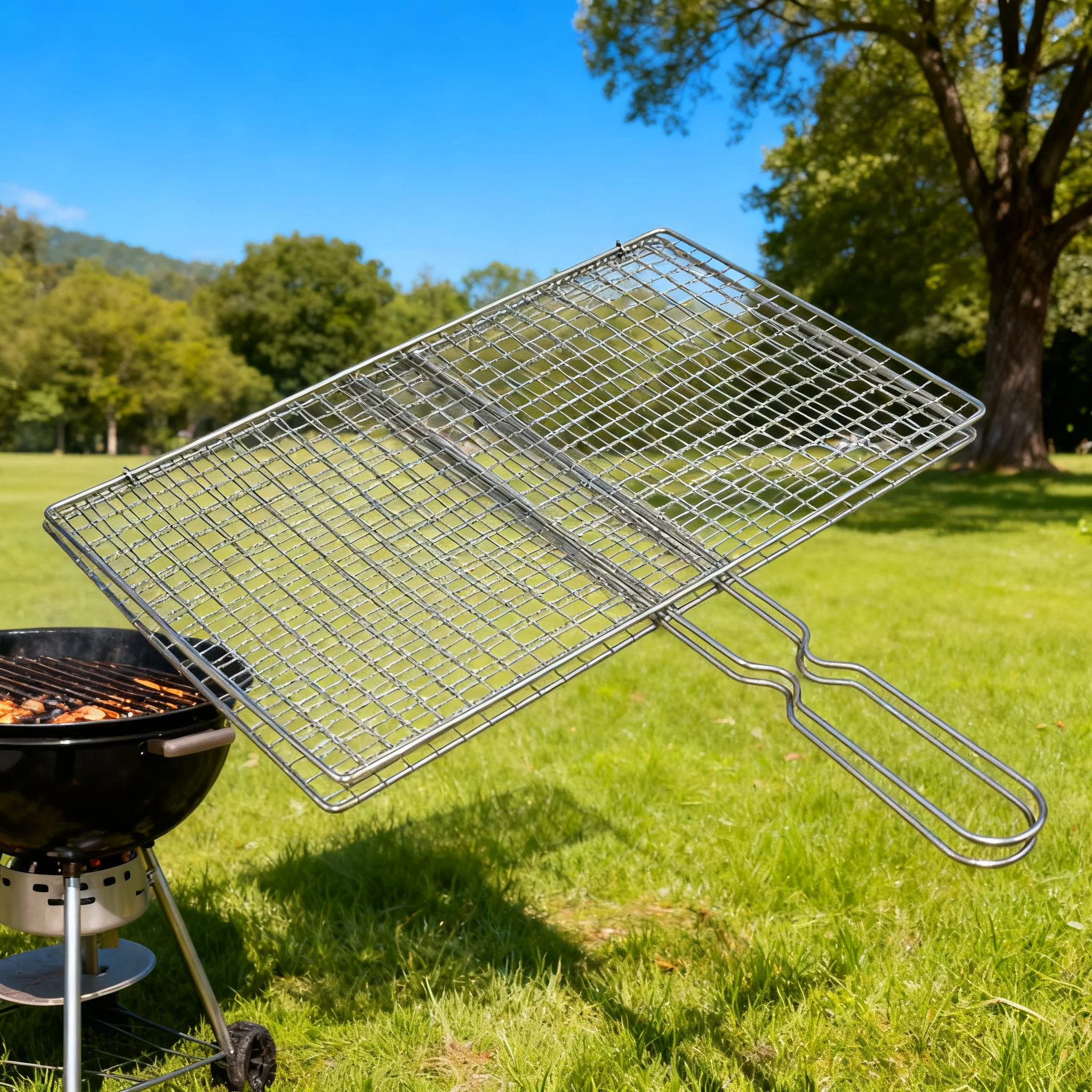 1set Barbecue Grilling Basket Grill BBQ Net Steak Meat Fish Net Siz Vegetable Kitchen BBQ Tools Barbecue Grilling Basket M/L