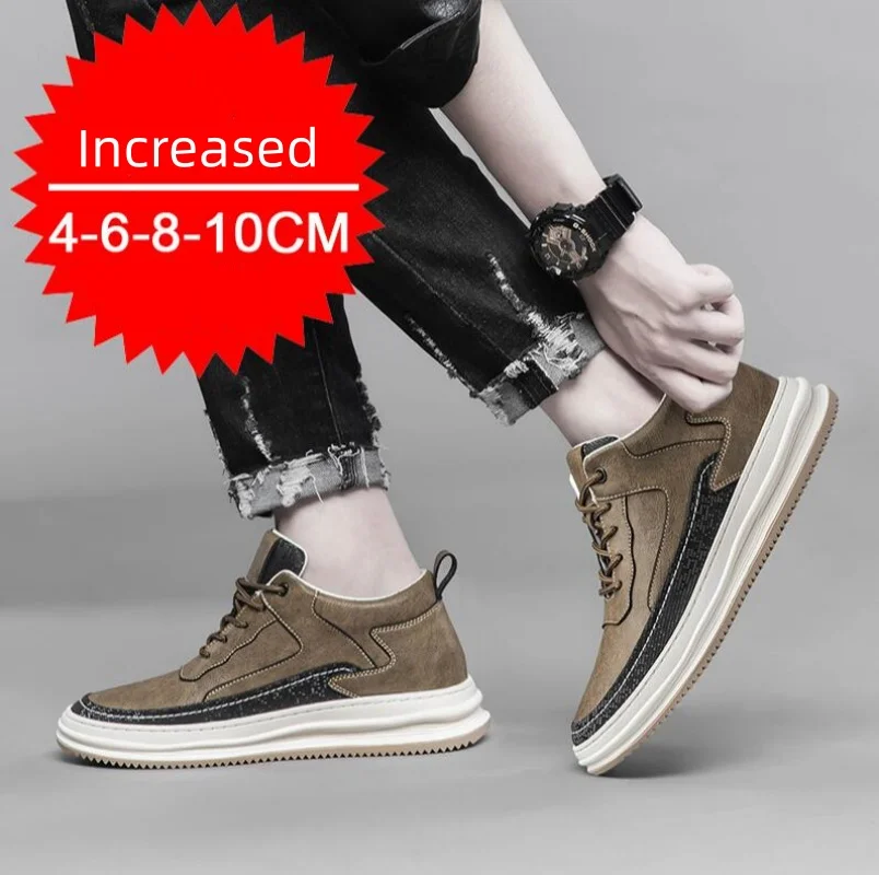 Sneaker für Herren mit Absatz, Schuhe mit 8 cm hohen Einlegesohlen, lässige Sportschuhe aus echtem Leder, Schuhe für große Größen_voghion.com