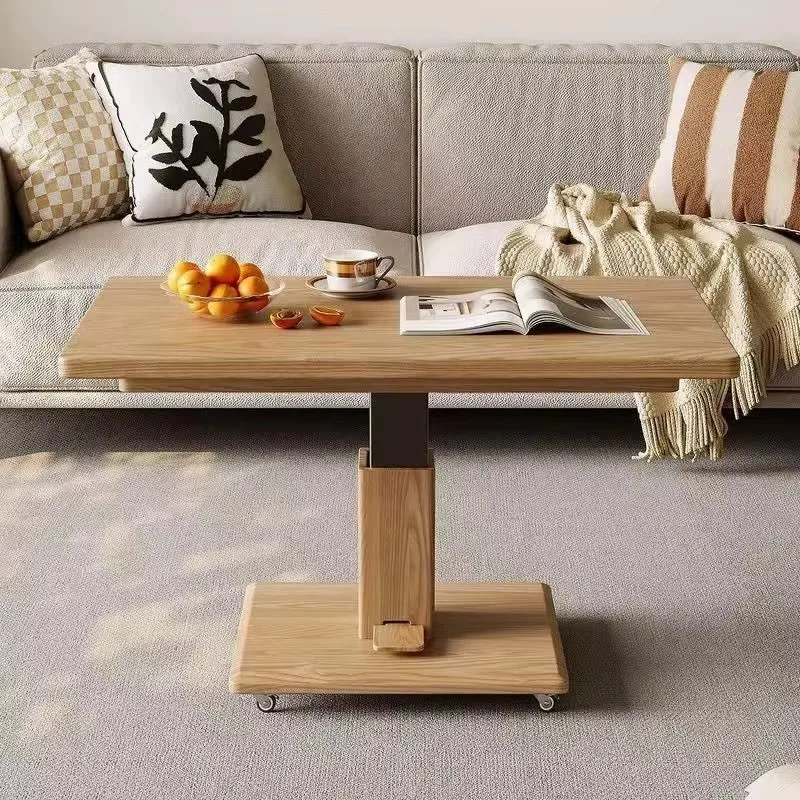 Solid Ash Wood Modern Coffee Table Adjustable Height Lift Movable Eco-Friendly Durable Multi-Purpose Storage Living Room Home