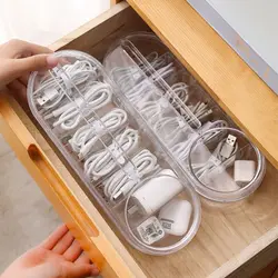 Transparent Dust-proof Data Cable Storage Box Plastic Data Line Storage Container Stationery Desktop Organizer