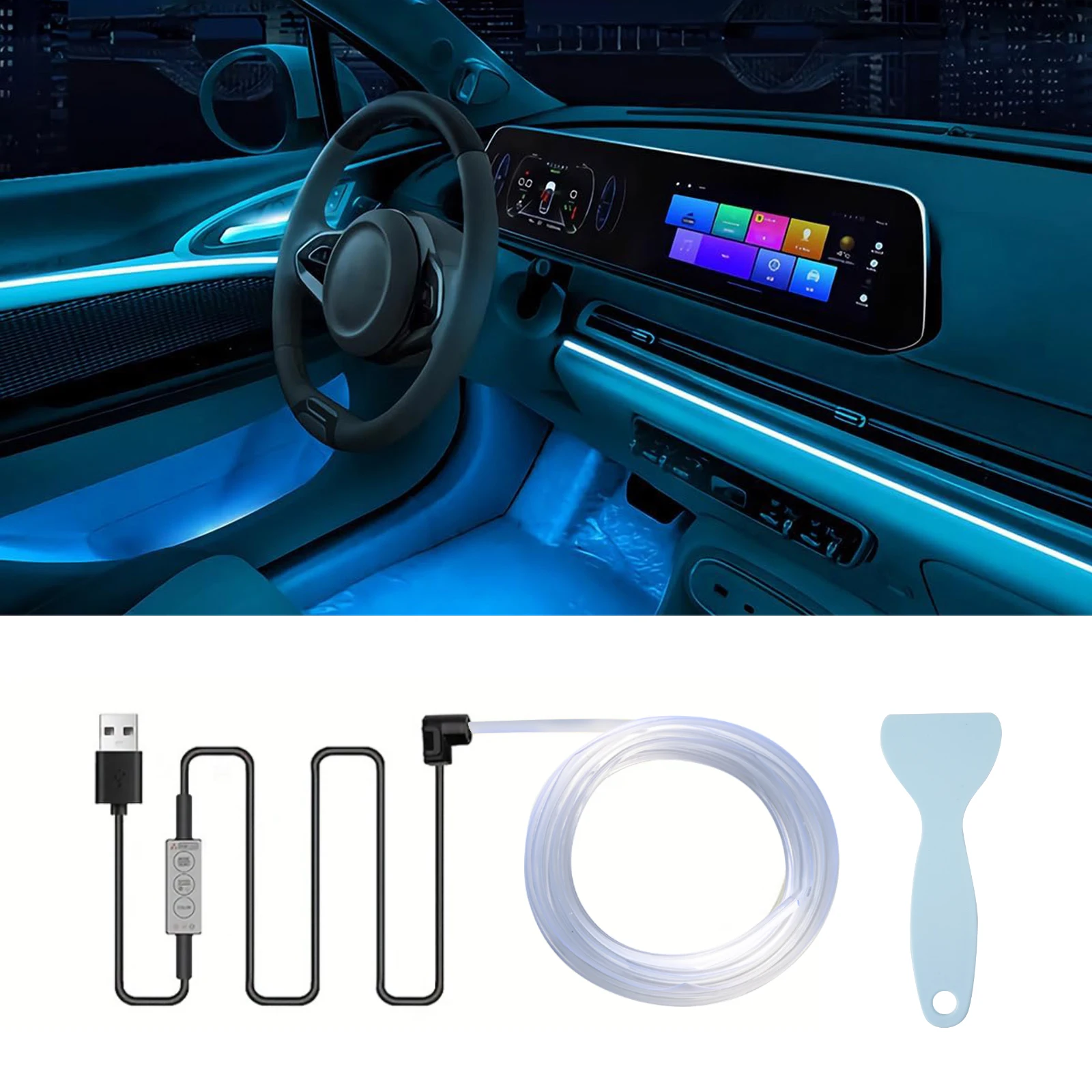 5M Rgb Ambient Light EL Diode USB Auto Console Air Outlet Car Interior Wiring Elastyczna dekoracja Light Bar Neon Led Strip Light