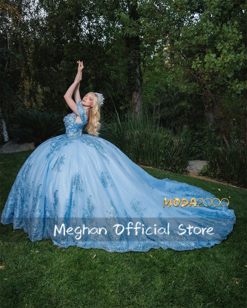 Robes de Quinceanera personnalisées avec appliques de perles, robe de Rhbleue, robe de princesse à nœud pailmétrage, anniversaire de luxe, 2024
