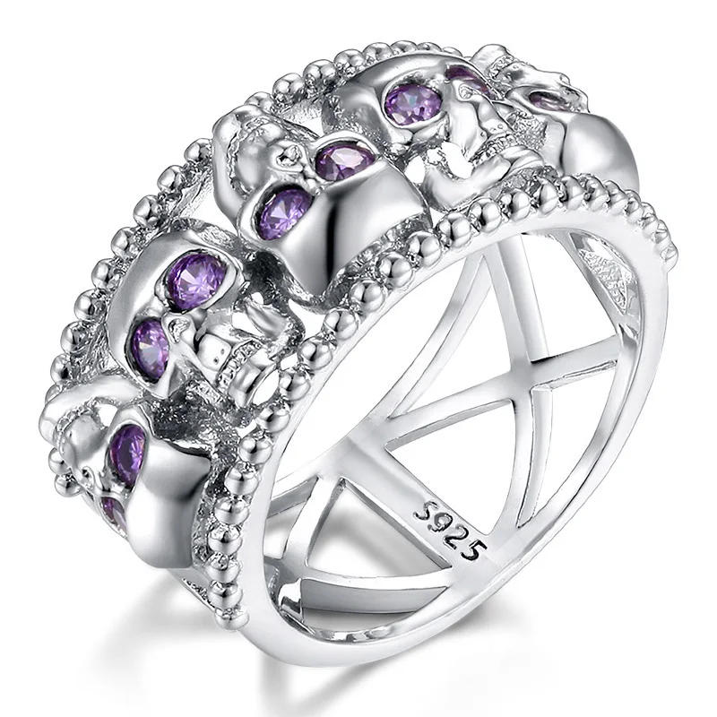 Punk White Gold Ghost Skull Skeleton Hand CZ Ring Women Punk Style Motor Biker Men Ring New Skull Silver Color Jewelry