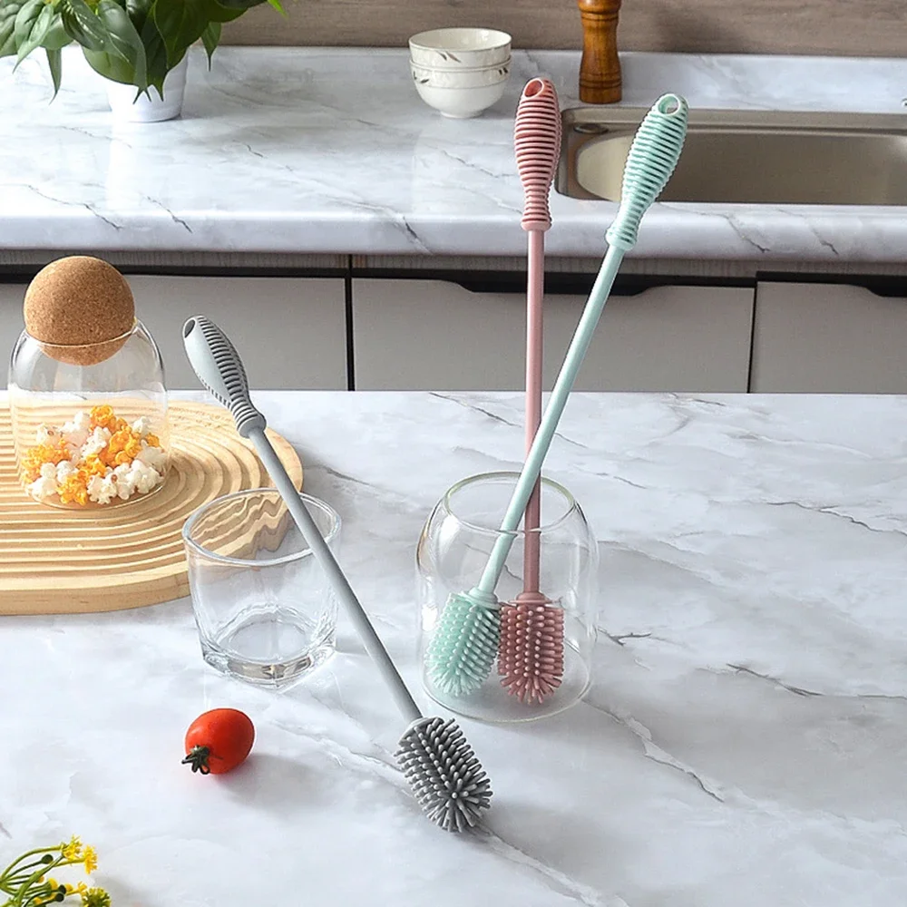 1Pc Silicone Milk Bottle Brush Cup Scrubber Glass Cleaner Long Handle Drink Bottle Glass Cup Cleaning Kitchen Cleaning Tool