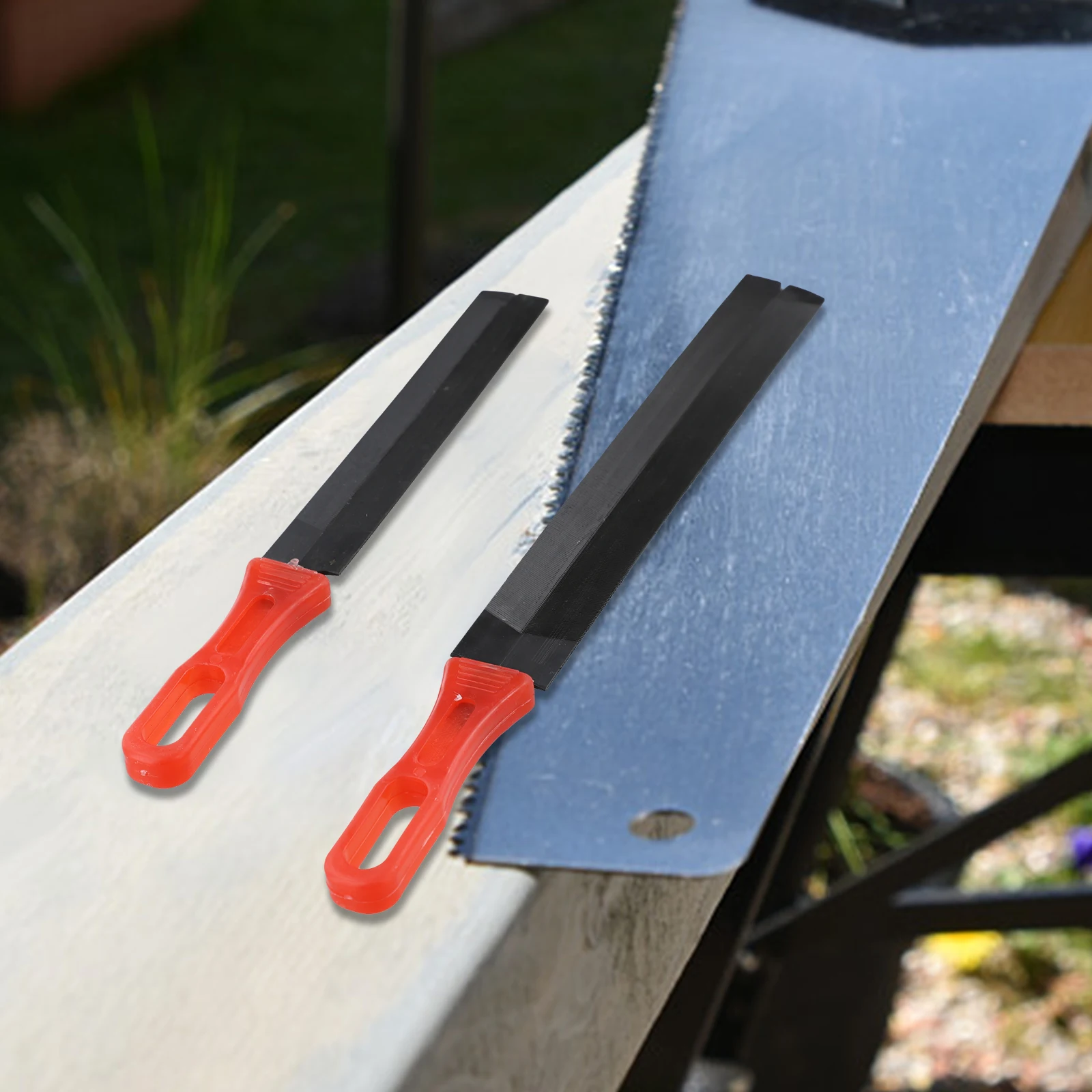 

2PCS Hand Saw Files Shape for Edge Conditioning and Tooth Alignment Steel Rasp Tools with Comfort-Oriented Rubber Handle