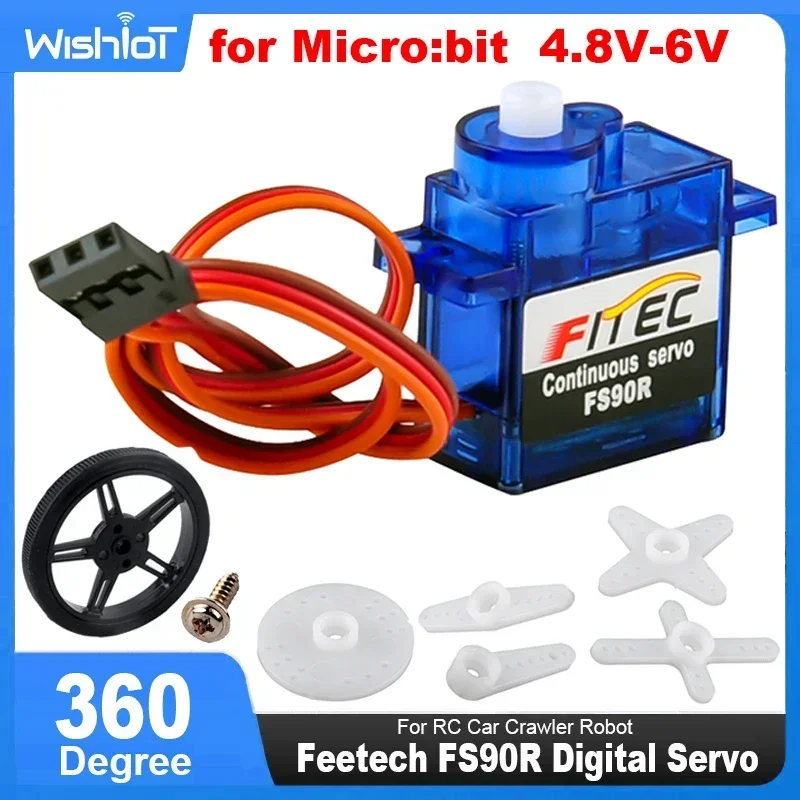 1Pcs Feetech FS90R Servo Motor 360 Degree Continuous Rotation Wheel 4.8-6V for RC Drone Smart Car Plastic DIY Toys