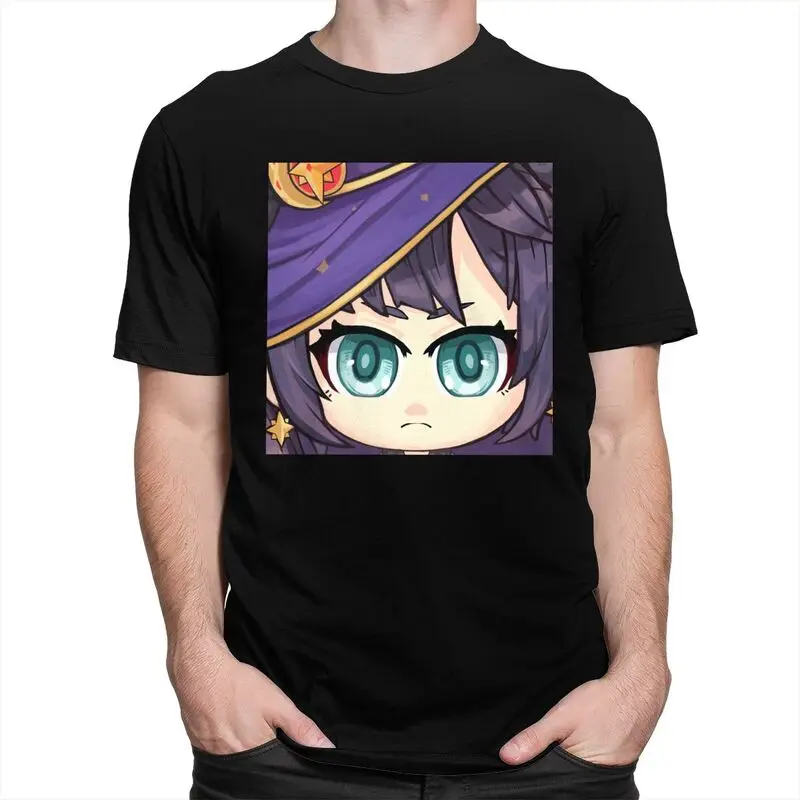 Custom Mona Genshin Impact T Shirts Men Pure Cotton Tees Anime Game Tshirt Casual T-shirt