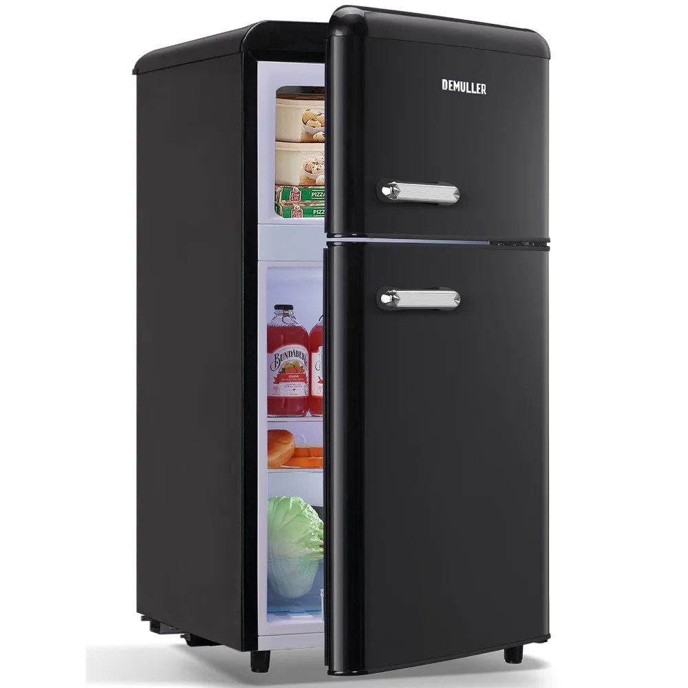 

Mini Dual Door Refrigerator with Freezer, 3.5 Cu.Ft Compact Refrigerator with Adjustable Temperature & Removable Glass Shelves