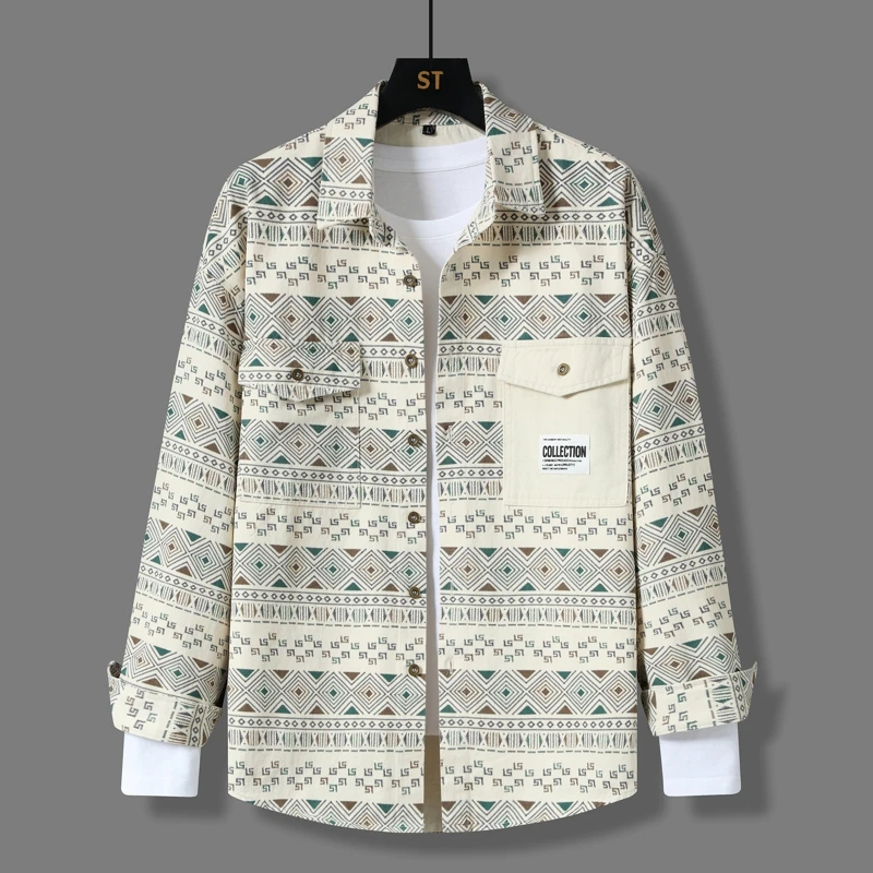 

Мужская тонкая куртка из чистого хлопка с длинным рукавом, в этническом стиле, свободного кроя, для подростков, модная, брендовая, весенне-осенняя, новая, повседневная, дышащая.