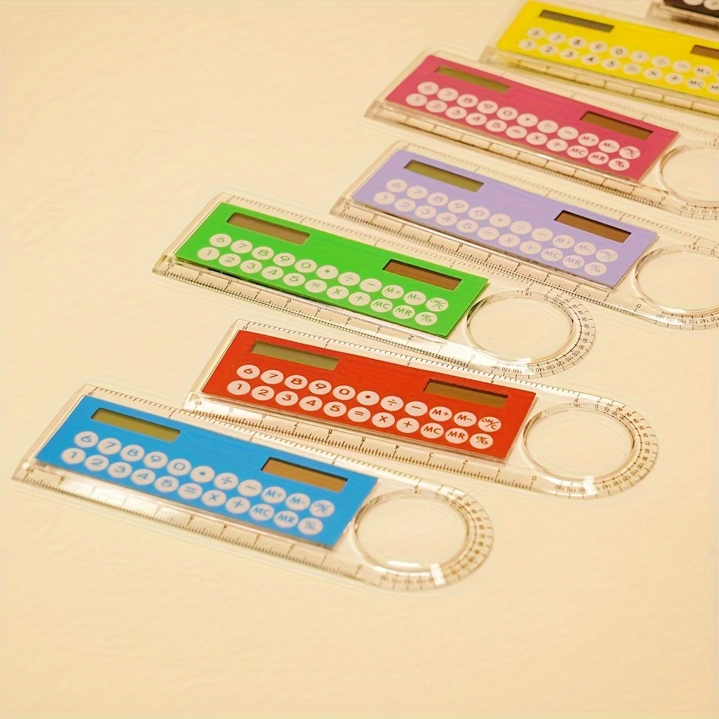 Mini ultra-thin ruler with solar calculator magnifying glass multi-function calculator school office supplies
