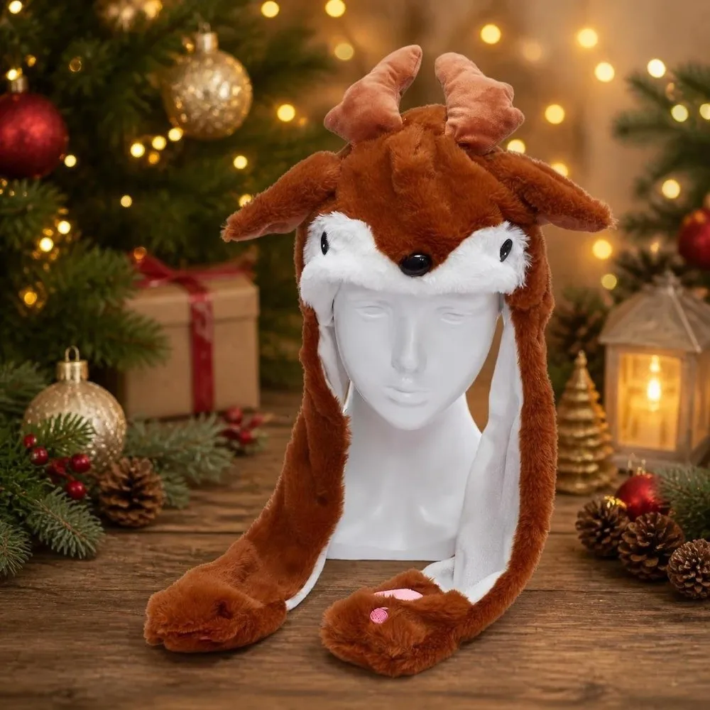 Creative Funny Christmas Hat Cartoon Design Pinch Airbag Deer Hat Windproof Interactive Game Santa Claus Hat Christmas Party