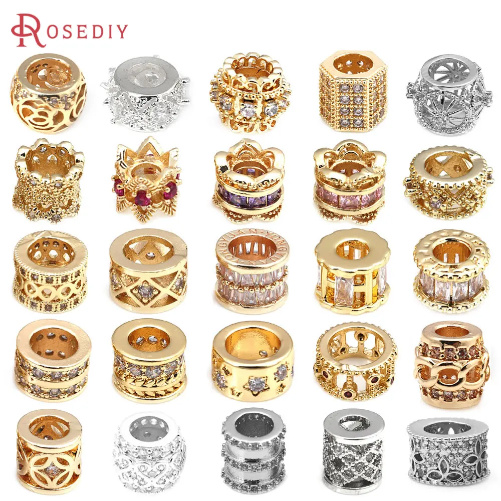 

18K Gold Color Brass and Zircon Cylinder Spacer Beads Bracelets Beads Jewelry Making Necklace Earrings Diy Accessories