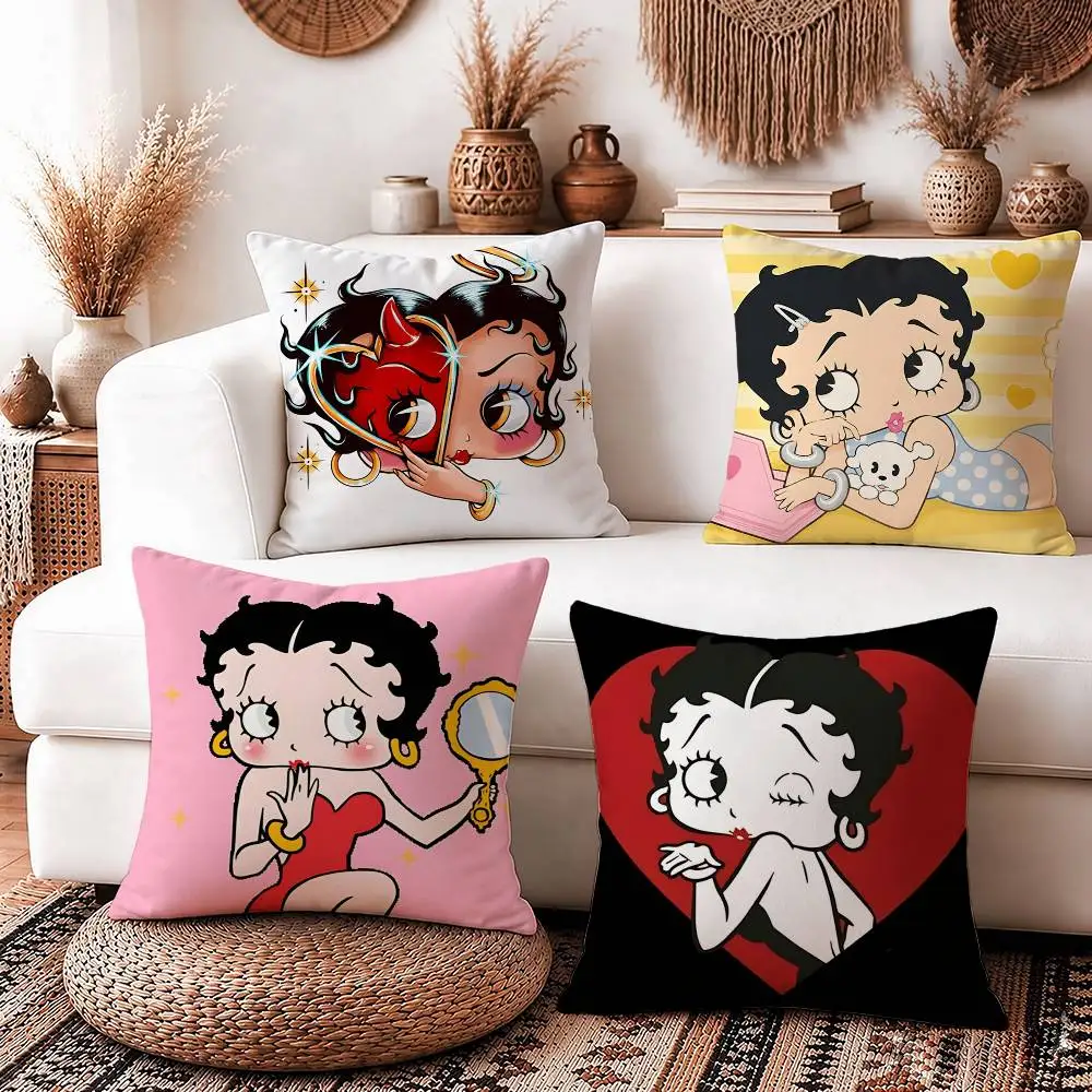 Vintage Cartoon B-Betty Boop-p Square Sofa Pillow Cover Solid Color Living Room Home Decor Cushion Case