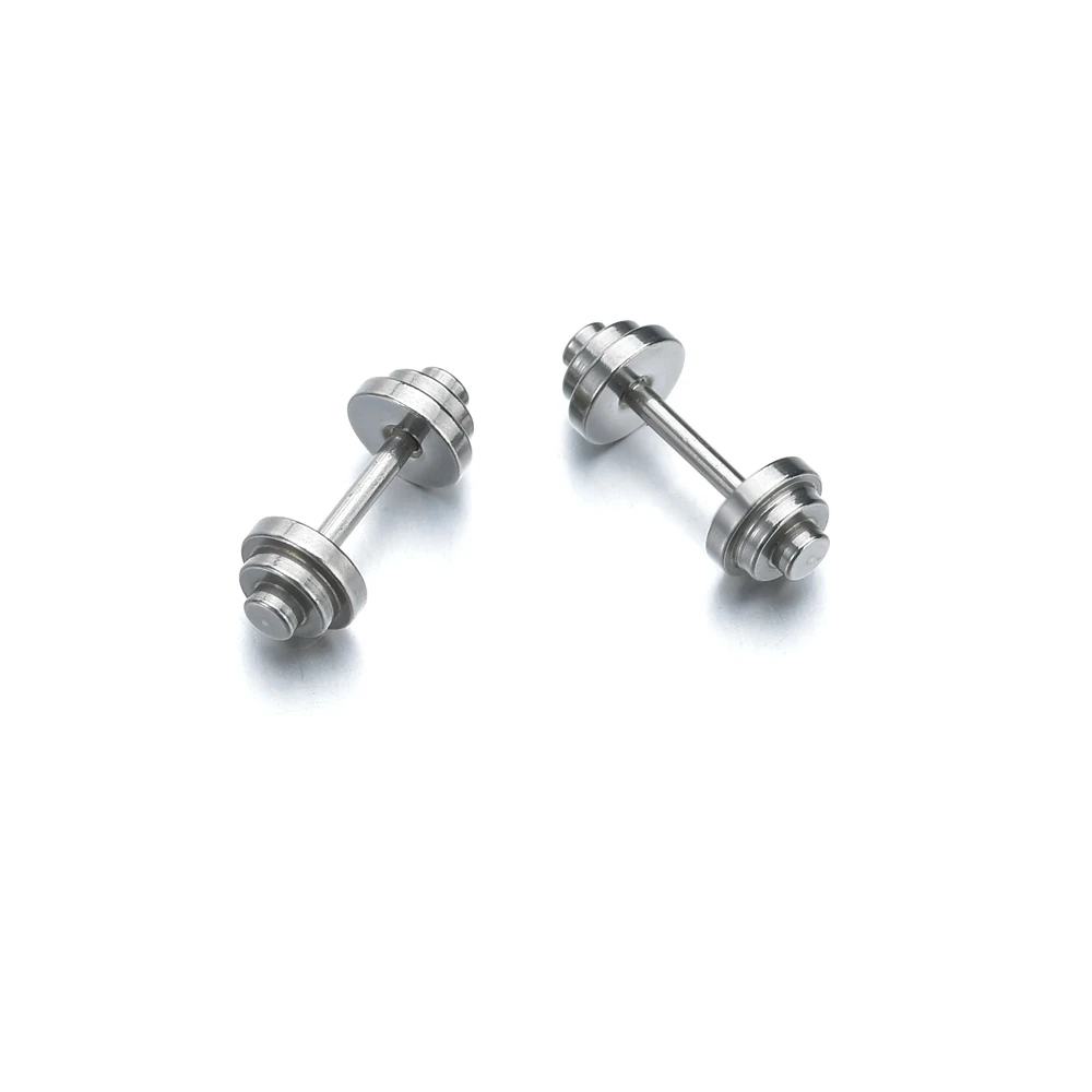 Wholesale Fashion Silvery Stainless Steel Earrings Women Men's Barbell Dumbbell Ear Studs Punk Gothic Stud Earring For Men