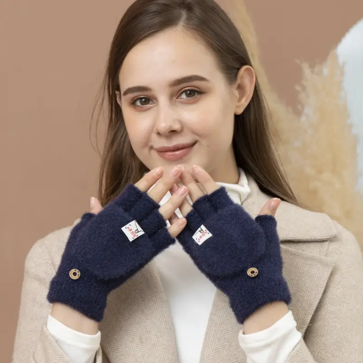 Gants d'Hiver Mignons Chauds et Froids pour Femme, Demi-Doigt, Épais, Griffe de Chat, Étudiant, Équitation, Peluche, Henné, Corps, Paillettes, Héna, Bon Marché