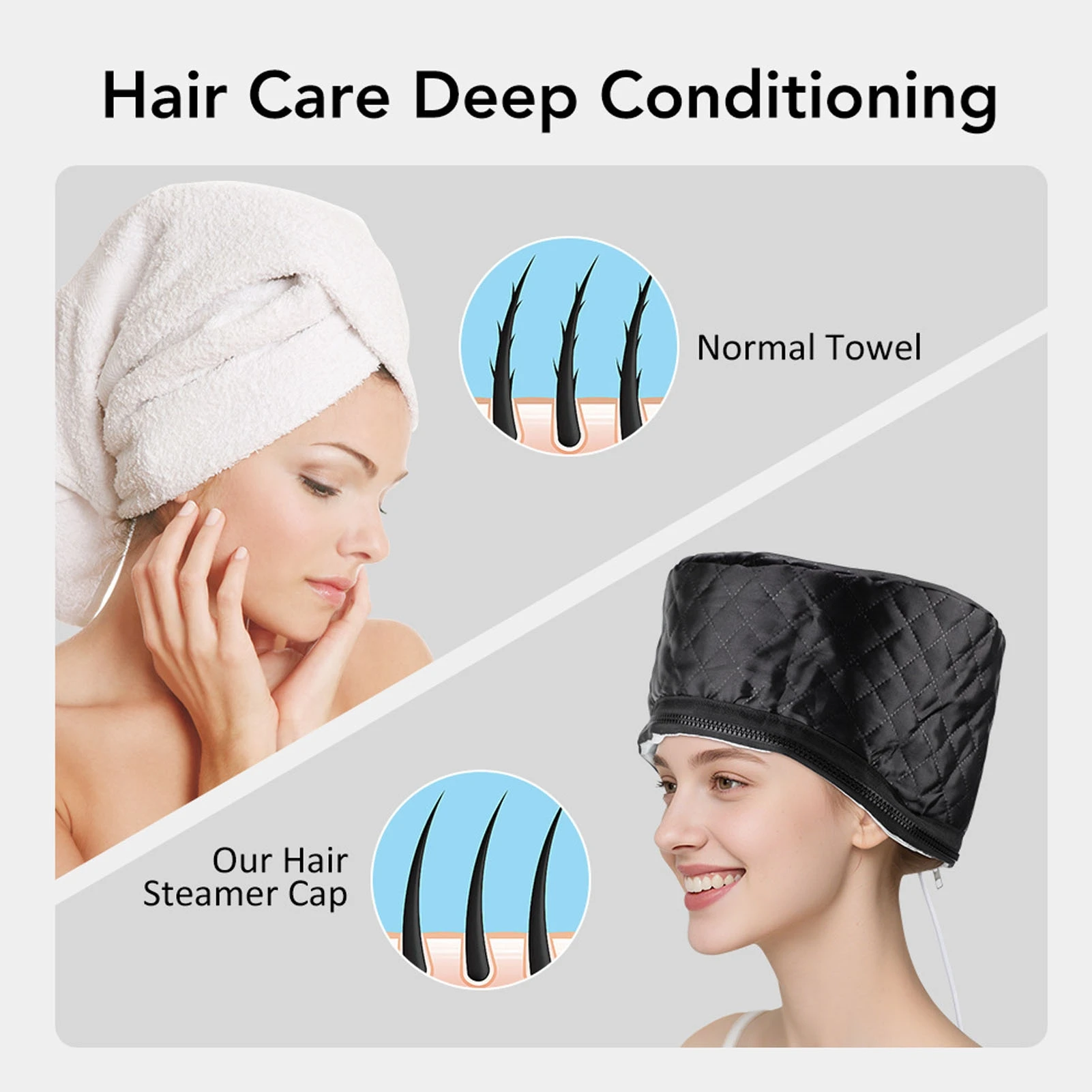 Hair Steam Cap Heat Cap for Deep Conditioning 10 Level Heats Up Quickly Thermal Heat Cap with Removable Inner Lining Storage Bag
