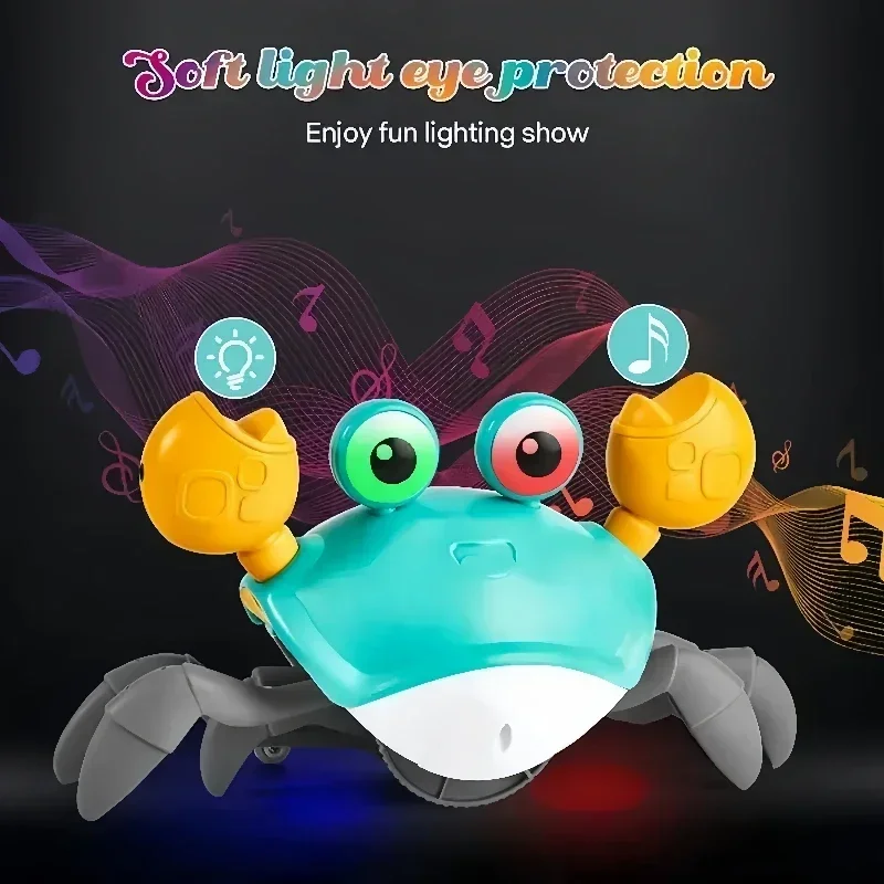 Crawling Crab Baby Toys With Music LED Light Up Musical Toys for Toddler Automatically Avoid Obstacles Interactive Toys for Kids