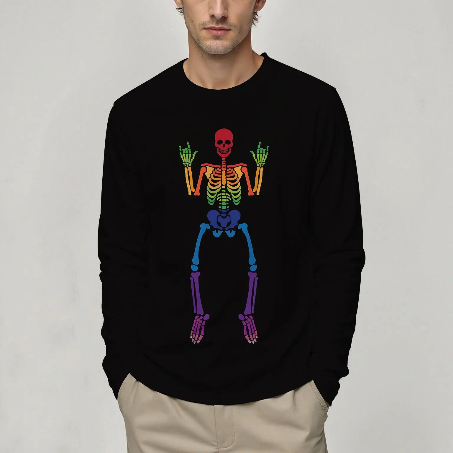 

Spring And Autumn Men's Long Sleeve T-shirt 3D Round Neck Skull Printed Tops New Color Leisure Fashion Breathable Men Clothing