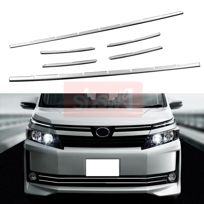 For TOYOTA 2014 2015 2016 2017 VOXY ZRR80 FRONT BUMPER GRILLE GARNISH GRILL COVER Stainless Steel Chrome Car Exterior Trim 6 Pcs