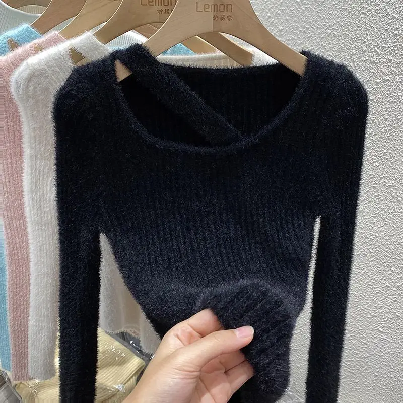 V Neck Sweaters Sueter Mujer Slim Shirts for Women 2024 Spring Sueters De Jumper Pullover Tops Pink Sweet