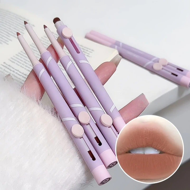 Nuevo lápiz labial delineador de labios lápiz labial mate plata contorno de labios duradero lápiz delineador de labios antiadherente maquillaje coreano con pincel