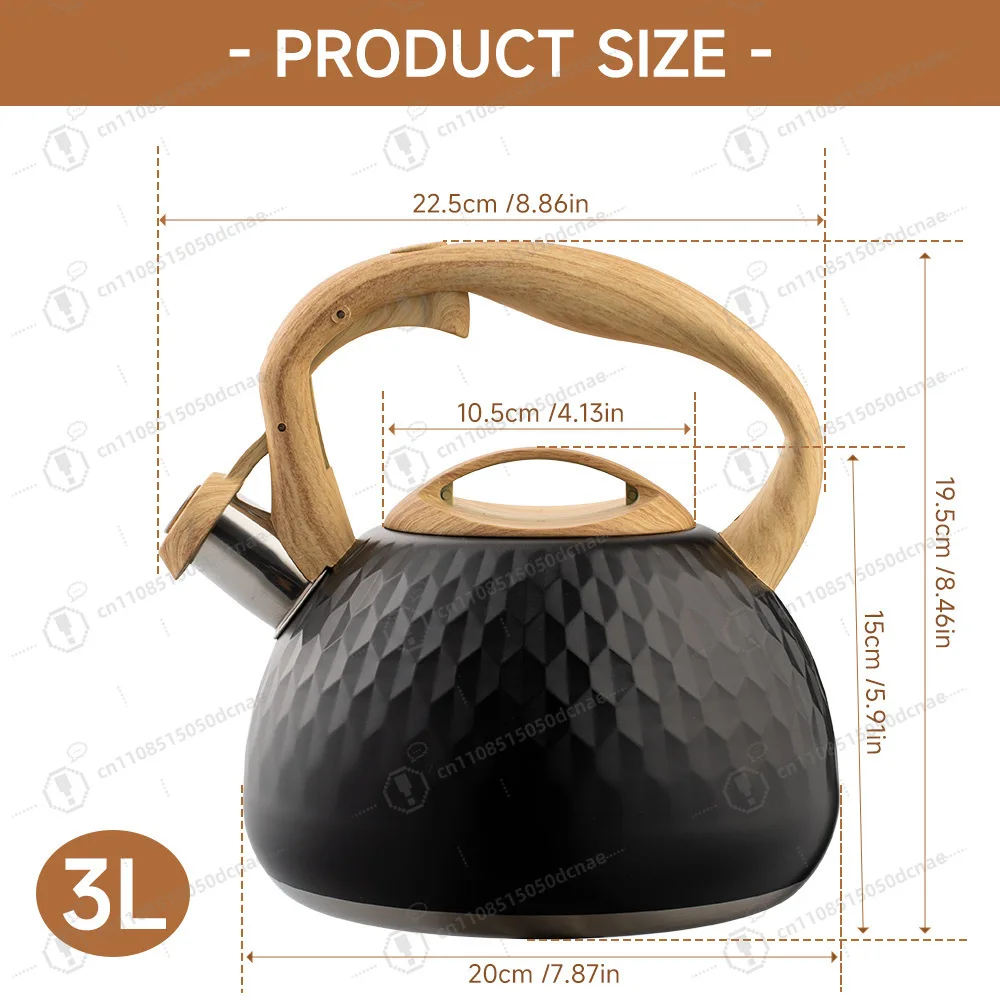Black Hammered Whistling Tea Coffee Kettle 3L Stovetop for Home Kitchen