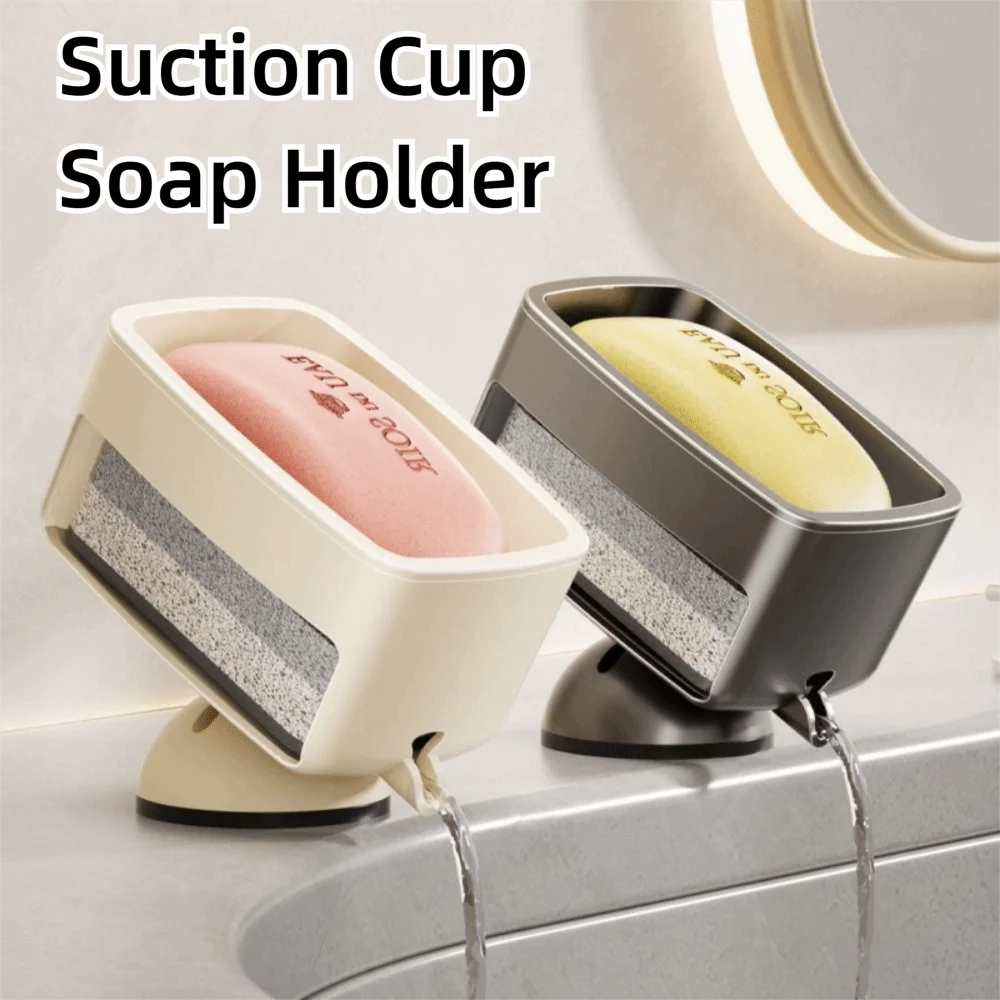 

Self-Draining Suction Cup Soap Holder with Sponge Removable Laundry Soap Case Powerful Vacuum Suction Easy Installation